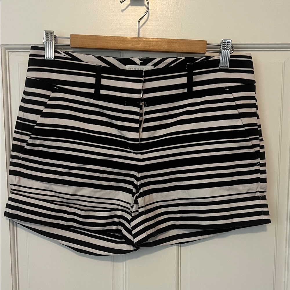 New York & Company Black and White Striped High Waist Shorts